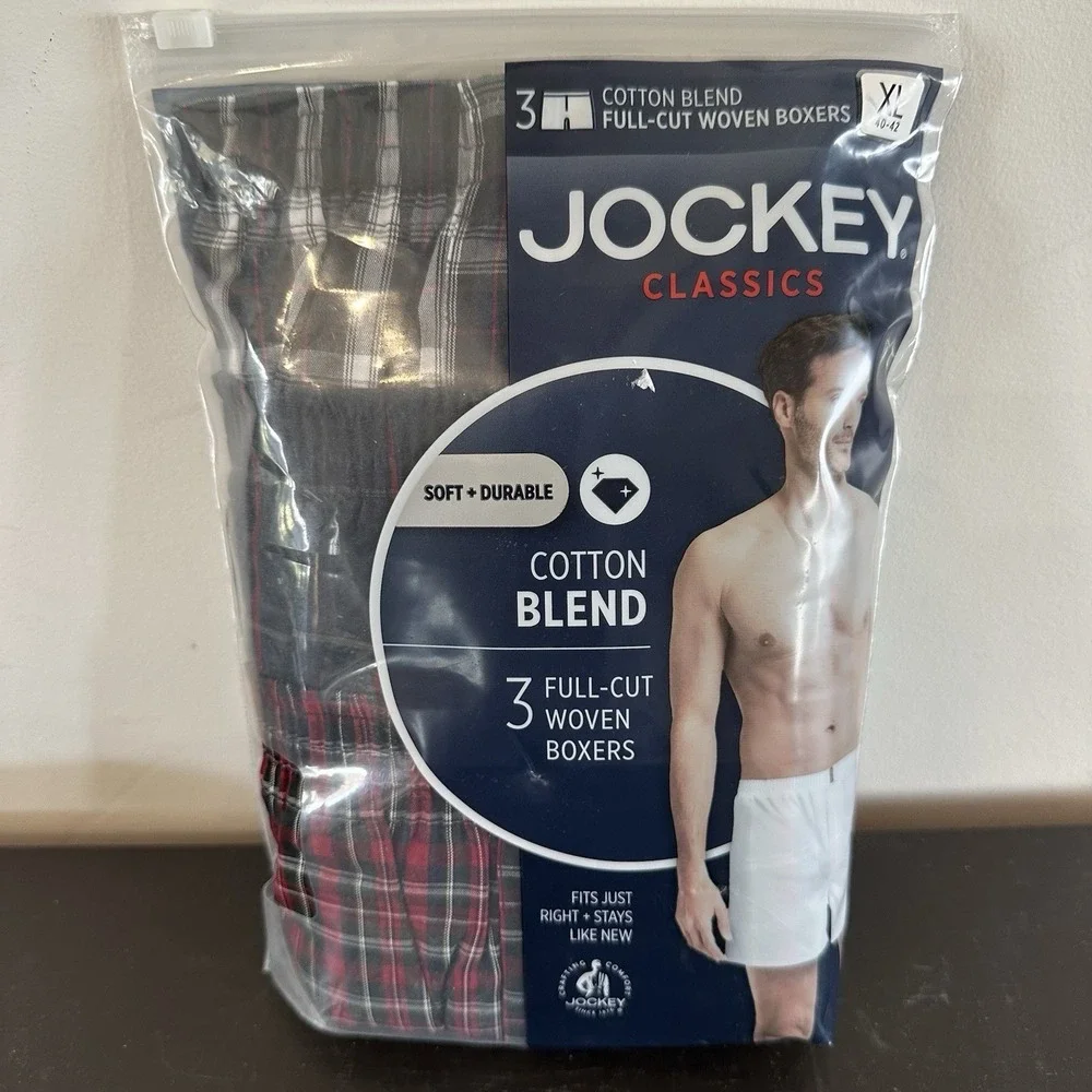 Men's 3-Pack Jockey Classic Cotton Blend Full Cut Woven Boxer Shorts XL